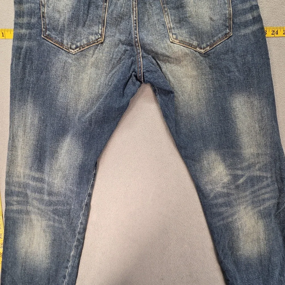Selvedge Jeans Mens Medium Wash Blue Slim Tapered Whiskers Faded‎ Fits 30x27